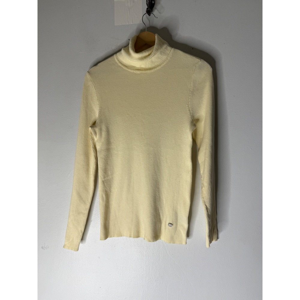 Lauren Ralph Lauren yellow ribbed cotton blend turtleneck sweater top size PL